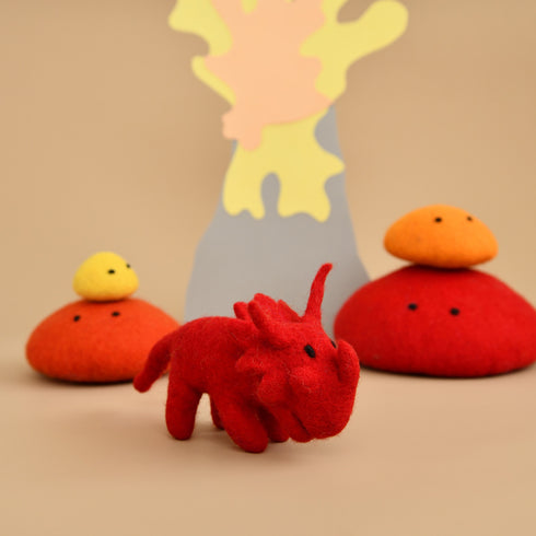 DASHDU - Theatrical Triceratops - Mini Red Felt Dinosaur